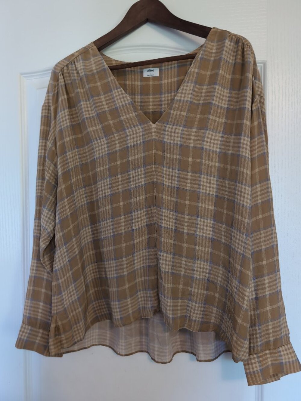 Yellow and blue plaid silk blouse